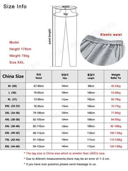 Spring Autumn Multi-Pockets Sweatpants Men Drawstring Waist Sportswear Casual Track Pants Plus Size Loose Straight Trousers 8XL