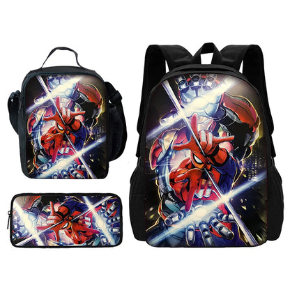 Cartoon Man M-Marvels Iron 3 pcs set Child School Backpack with Lunch Bags ,Pencil Bags School Bags for Boys Girls Best Gift