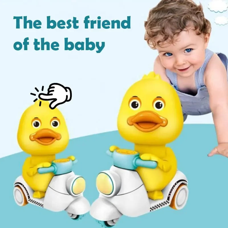 Cute Little Yellow Duck Car Inertia Squeeze Drive Funny Cars Baby Clockwork Boy Girl Toys Children's Toy 360 Degree Rotating