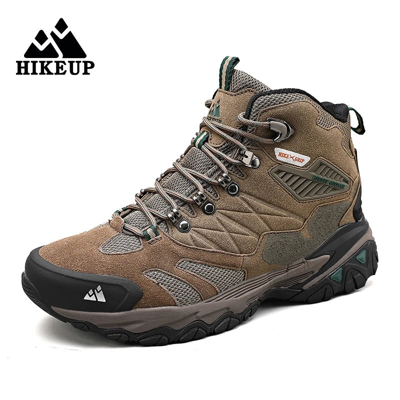 HIKEUP New Men‘s Hiking Shoes Leather Outdoor Sneakers for Men Trekking Boots Male Camping Hunting Mens Tactical Ankle Boots