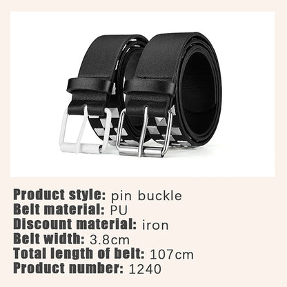 New Personalised Rivets Checkerboard PU Leather Belt 107CM Men And Women Universal Fashion Hip-hop Punk Belt Ins Style