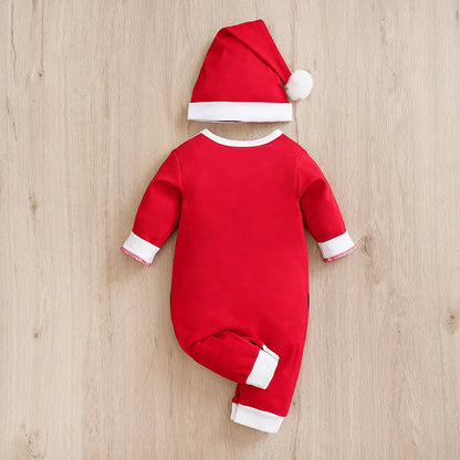 Newborn Boys And Girls Casual Comfortable Contrasting Cute Cartoon Santa Claus Spring And Autumn Long Sleeved Baby Jumpsuit