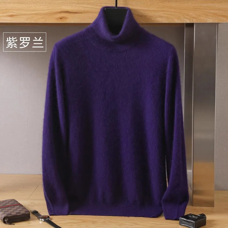 Men's 100% pure Mink velvet Cashmere Sweater High Lapels Pullovers Knitted Winter New Tops Long Sleeve High-End Jumpers