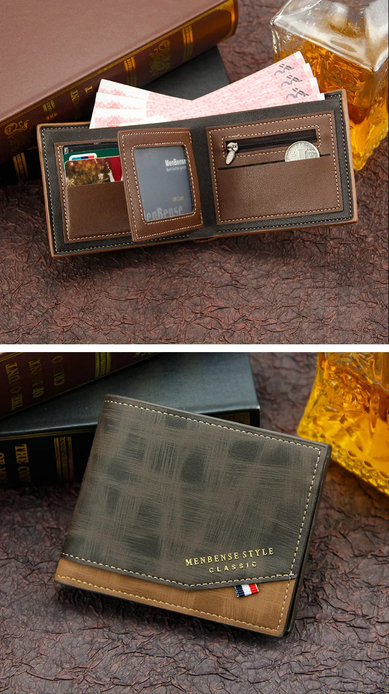 Short Men Wallets Slim Classic Coin Pocket Photo Holder Small Male Wallet Quality Card Holder Frosted Leather Men Purses