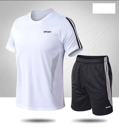 Summer men's sports set, outdoor fitness running basketball, short sleeved T-shirt and shorts, loose and quick drying