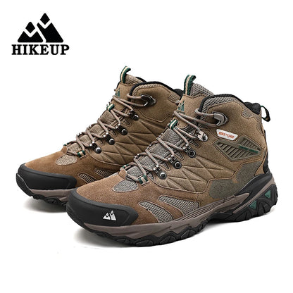 HIKEUP New Men‘s Hiking Shoes Leather Outdoor Sneakers for Men Trekking Boots Male Camping Hunting Mens Tactical Ankle Boots