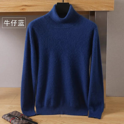 Men's 100% pure Mink velvet Cashmere Sweater High Lapels Pullovers Knitted Winter New Tops Long Sleeve High-End Jumpers