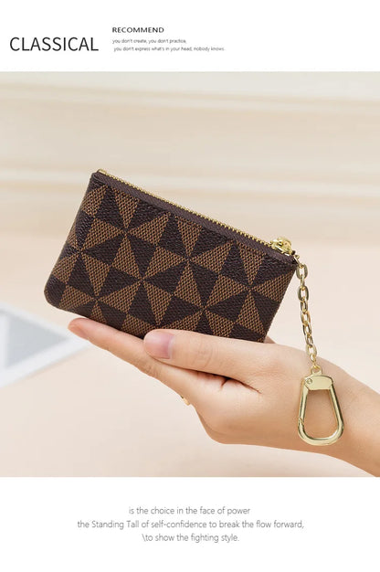 Luxury Designer Coin Key Storage Bag with Chain Women Mini Coin Purse Plaid Leather Small Zipper Wallet Ladies Keychain Purses