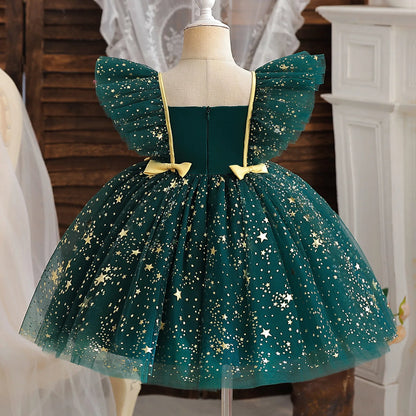 2024 Summer Dress Newborn Infant 1st Birthday Christening Clothes Princess Ruffles Sequins Weddings Party Gown Baby Girls Dress