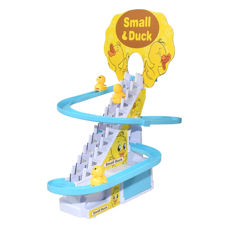 Kids Electric Small Duck Climbing Stairs Toy DIY Rail Racing Track Music Roller Coaster Duck Toy For Baby Kids Gift