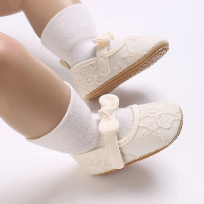 HAIZHIW 0-18 Months Cute White Lace Baby Girl Princess shoes Baby Shoes Bow Fringe Rubber Soled Non-slip Footwear Crib Shoes