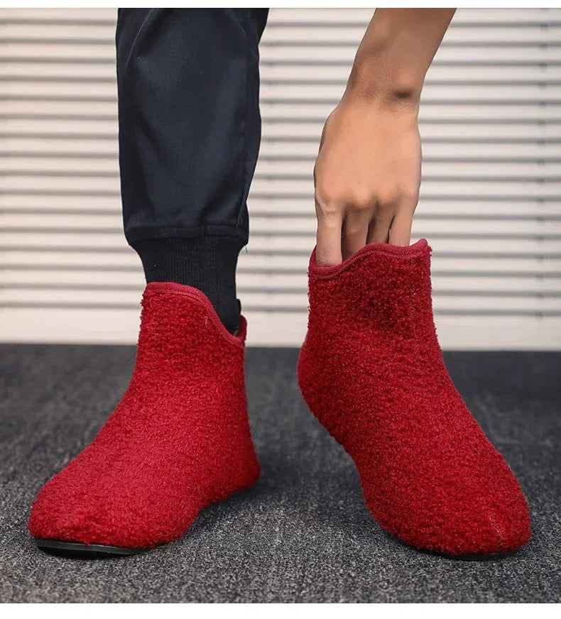 YRZL Winter Cotton Shoes Men High Top Warm Slip on Lightweight Slippers Men Plush Indoor Cotton Boots Men Winter Warm Shoes