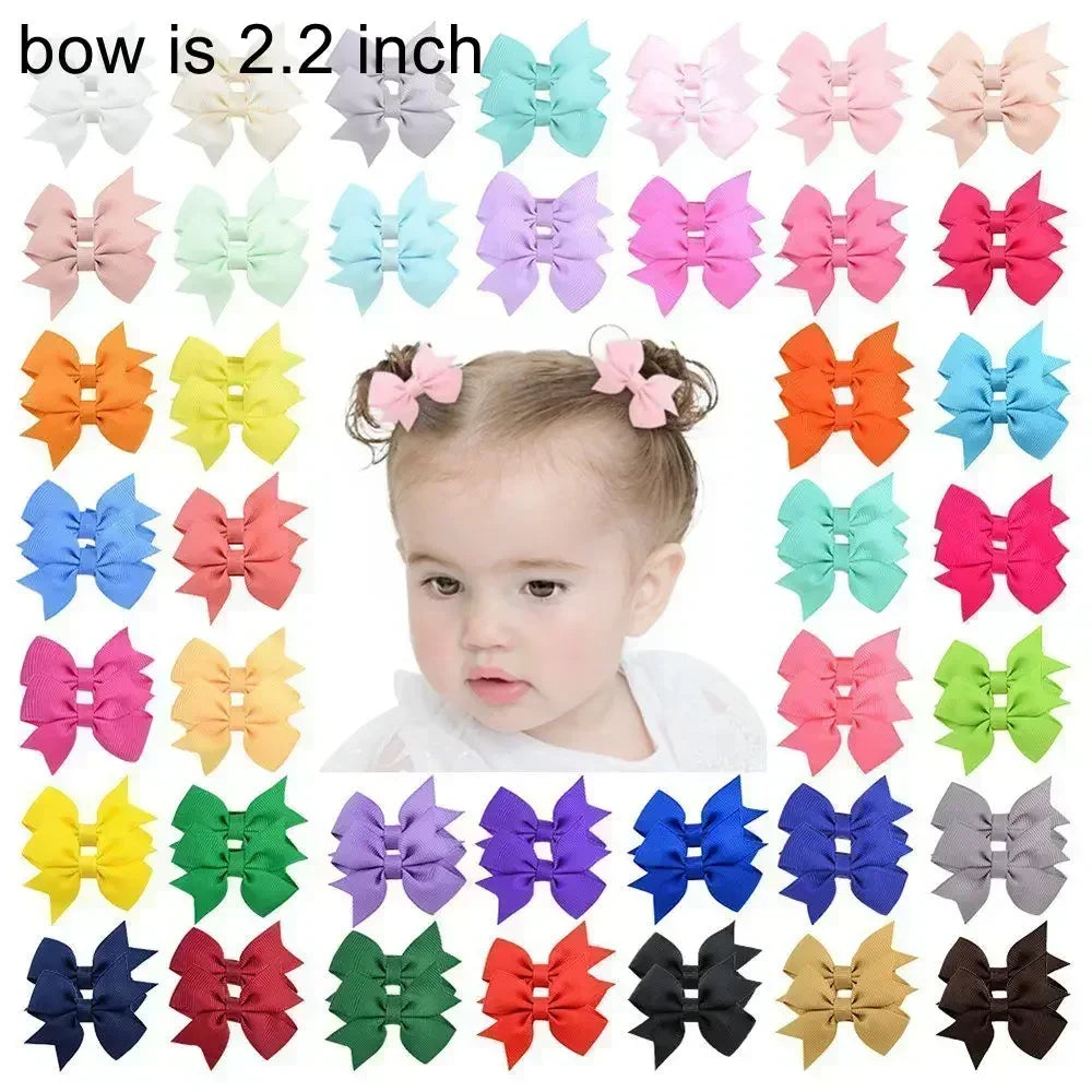 10pcs/lot Solid Color Grosgrain Ribbon Bowknot Kids Hair Clips Handmade Bows Baby Girls Barrettes Hairpins Photo Props Gift Sets