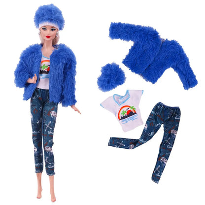 30CM&11.8Inch Doll Clothes Plush Coat + Dress+Hat ,T-shirt Set Suitable Fashion Outfit Casual Clothing Free Glasses Gift