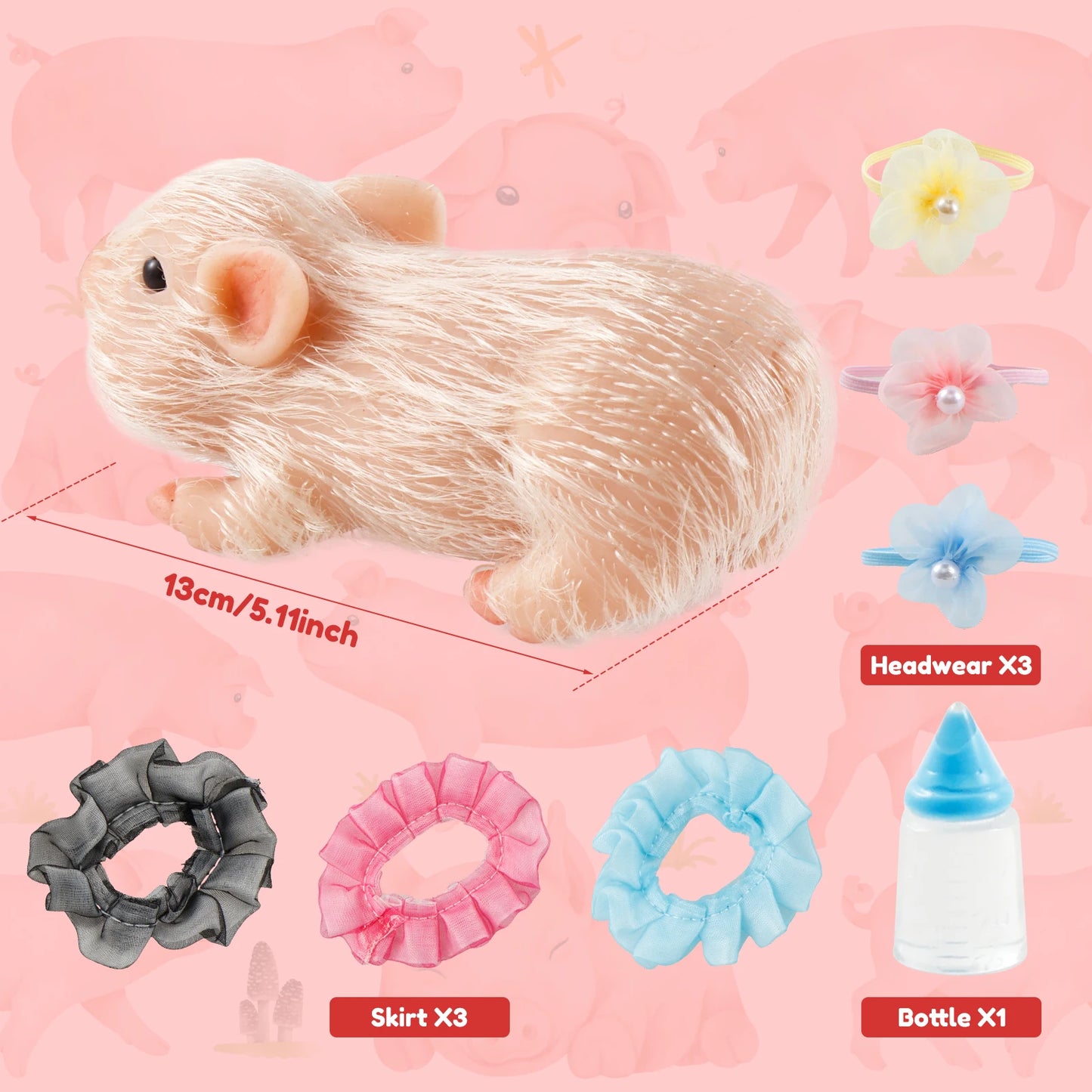 5/6 Inch Silicone Pig Doll Toy Mini Soft Lifelike Silicone Pig Doll Miniature Reborn Silicone Pig With Accessories For Kids Gift