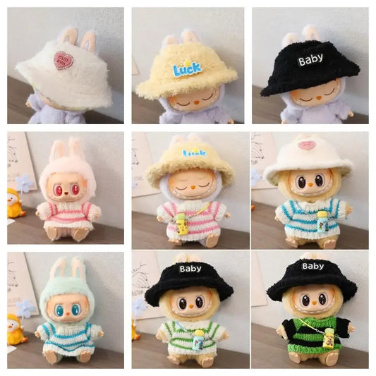 (Cloth Only)For 17CM labubu V1 V2 winter clothes decoration outfit baby clothes sweater hat for labubu clothes