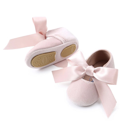 Meckior Baby Girl Shoes Princess Ballet Slippers Non-slip Flat Soft-sole Cotton Rubber Crib Butterfly-knot Infant First Walkers