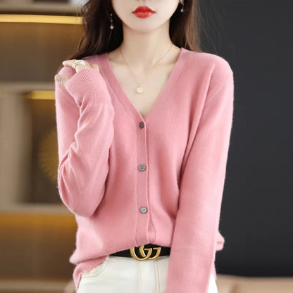 Women's Sweater 2025 Spring Autumn Cardigans V-neck Single Breasted Short Slim Lady Knitwear Tops Solid Korean Fashion Cardigan