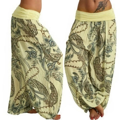 Women Boho Loose Pants Paisley Print High Waist Ankle Tied Harem Pants Baggy Long Bloomers Trousers Female Trousers Pantalones