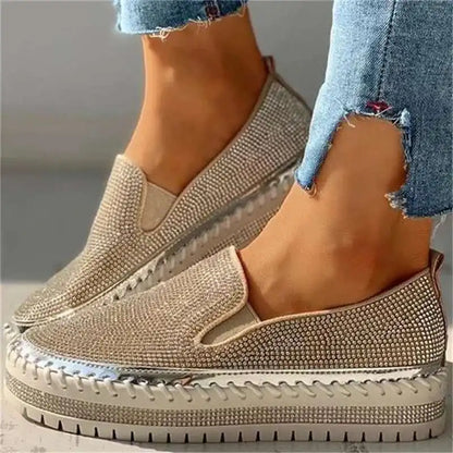 2024 spring new Women's Outdoor Fashion Shoes thick soled Rhinestone Platform flat Shoes Casual Comfor Female versatile Shoes