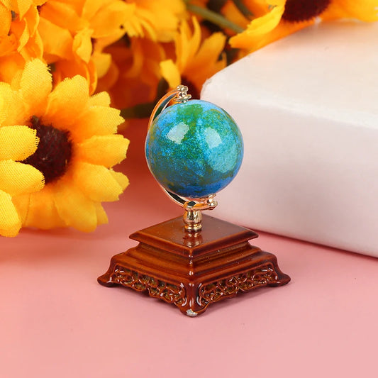 1Pc Mini Metal 1:12 Scale Vintage Blue World Globe Miniature Dollhouse Furniture Living Room Reading Room Decor Accessories