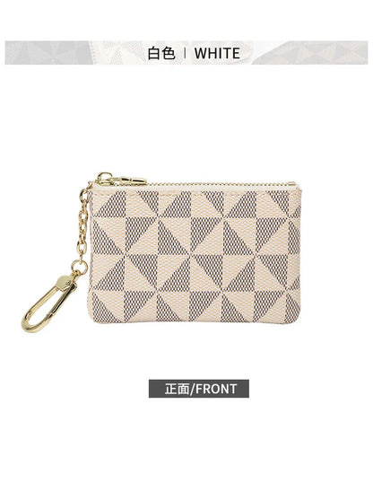 Luxury Designer Coin Key Storage Bag with Chain Women Mini Coin Purse Plaid Leather Small Zipper Wallet Ladies Keychain Purses