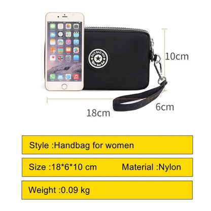 Solid Color Coin Purse Women Handbag Small Wallet Wrinkle Fabric Phone Purse Three Zippers Portable Make Up Bag