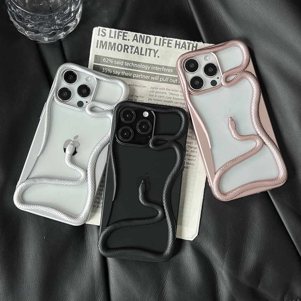 Cool 3D Snake Hollow Dissipate Heat Phone Case For iPhone 15 14 13 12 11 16 Pro Max Luxury Shockproof Soft Silicone Cover