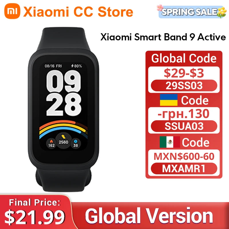 Global Version Xiaomi Smart Band 9 Active 1.47'' Display 18 Days Life Modes 5ATM All-day Health And Fitness Monitoring