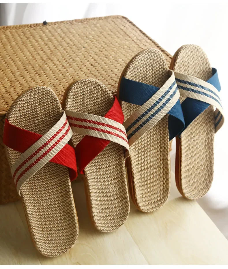 Four Seasons Linen Slippers Home Indoor Anti-Slip  Summer Couple Cotton and Linen Floor Mops Soft Bottom Sandals