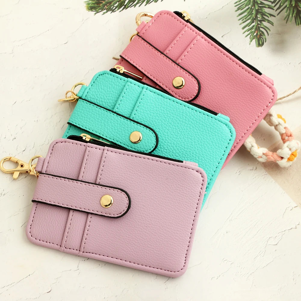 Fashion multifunctional Pattern Credit Card Bag Pu Leather Coin Purse Women Silicone Bead Bangle Keychain