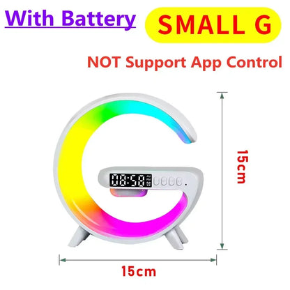 Drahtloses Ladegerät-Ständer-Pad, RGB-Nachtlicht, Wecker, Bluetooth-Lautsprecher für iPhone, Samsung, Kopfhörer, schnelle Ladestation