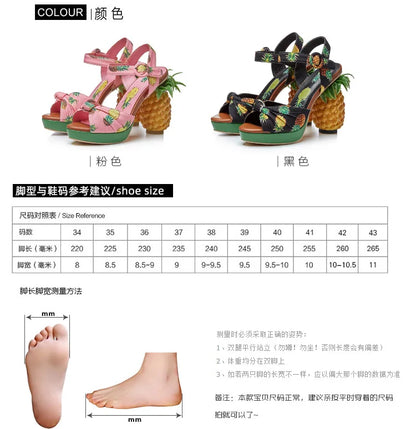 Summer Pink Pineapple Print Open-toe Platform Sandals Sweet Women High-heel Buckle Strappy Women Shoes Lovely Sandalias Mujer