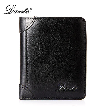 Dante Leather Men's Wallets RFID Anti-theft Brush Degaus Head Layer Cowhide Retro Casual Vertical Money Bag Money Two fold Clips