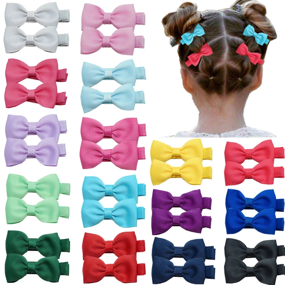 10pcs/lot Solid Color Grosgrain Ribbon Bowknot Kids Hair Clips Handmade Bows Baby Girls Barrettes Hairpins Photo Props Gift Sets