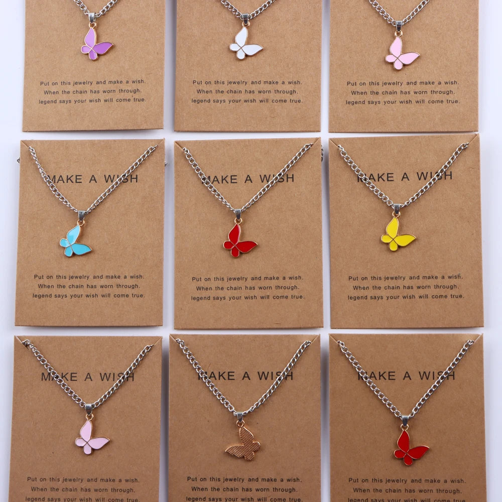 20Pcs/Lot Korean New Butterfly Pendant Necklace for Women Gilrs Cute Lovely Neck Jewelry Accessories Birthday Gifts