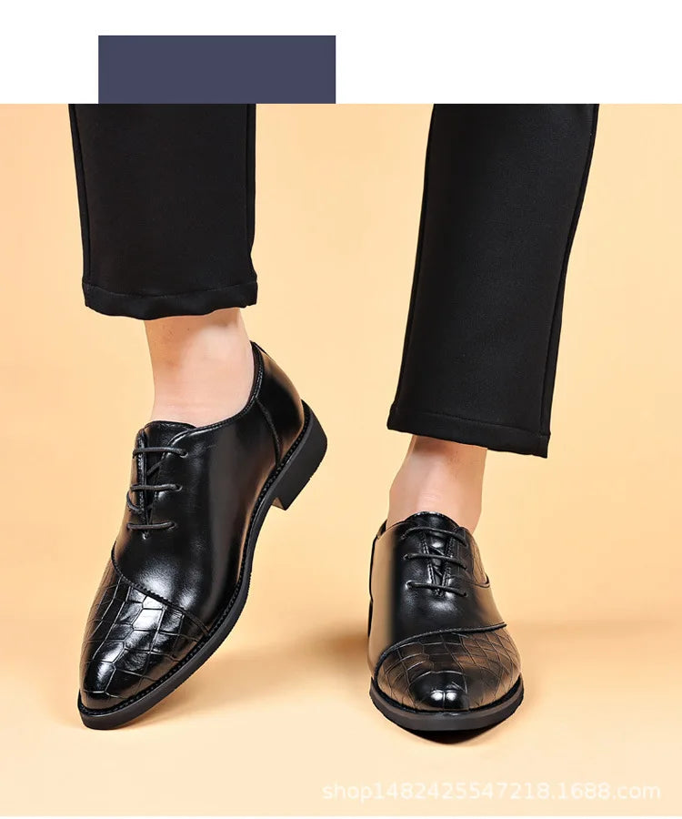 Luxury  Leather Shoes for Men Brand Derby Shoes for Men Pointed Toe Lace-up Men's Formal Shoes Handmade Business Footwear 2024