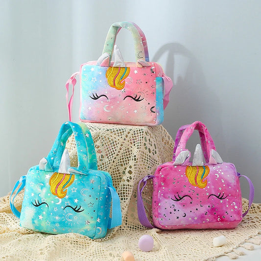 Plush Unicorn Single Shoulder Crossbody Bag for Children's Coin Purse Girl Travel Handbag Cute Student Gift Storage Pencil Bags