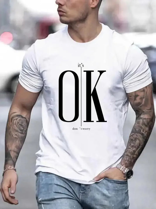 'It's Okay, Don't Worry 'Men's Casual Slightly Stretched Round Neck Pattern Cotton T-shirt Summer Men's Clothing Free Shipping