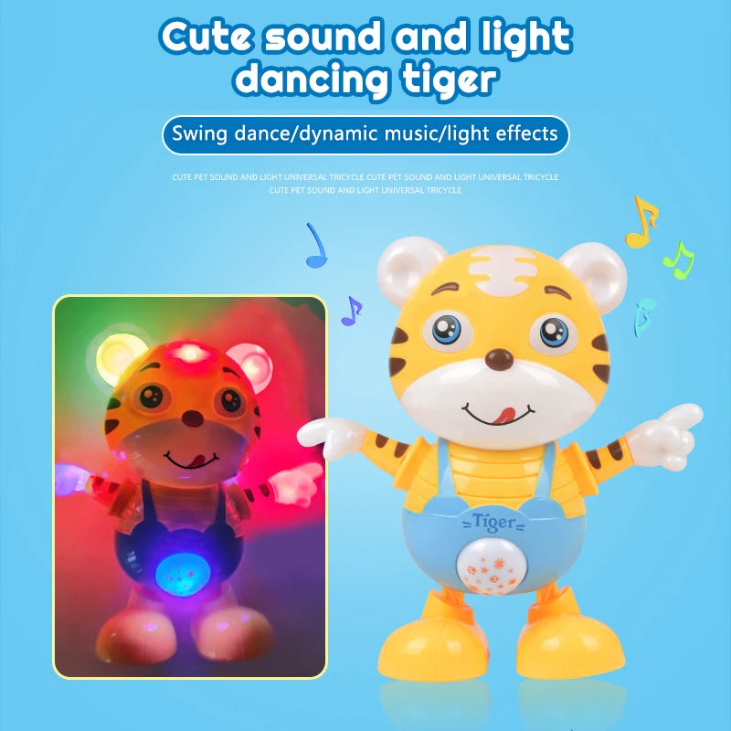 Dancing Electric Cartoon Cute Small Yellow Tiger Doll Home Decor Kid Gift Baby Early Education Musical Dance Light LED Baby Toys