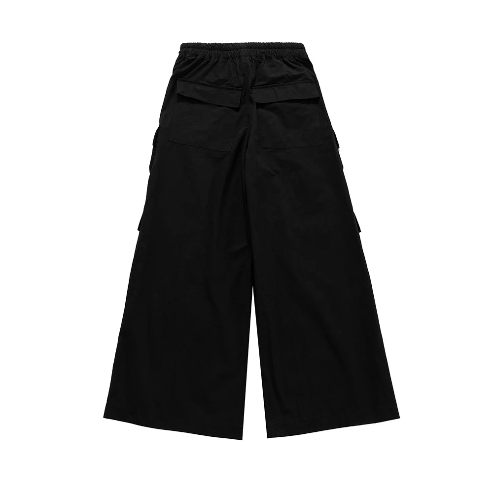 Ro Style Wide Leg Drawstring Black Cargo Pants Unisex Straight Baggy Casual Overalls Men's Streetwear Loose Oversized Trousers