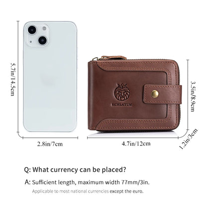 SCHLATUMThe first layer of cowhide RFID anti-theft brush leather wallet retro men's short horizontal money clip