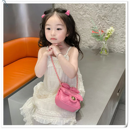 Kids Mini Designer Luxury Shoulder Bag Toddler Princess Baby Girls Pink Bow Handbag Little Girl Cute Crossbody Purse