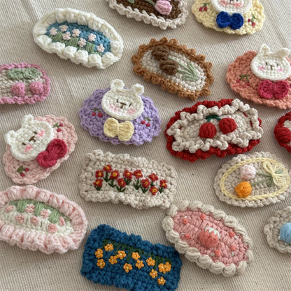 Lovely Sweet Hair Clips Wool Knitted Flower Barrettes Hairpins for Kids Girls Candy Crochet Cartoon Headwear Hair Accessories