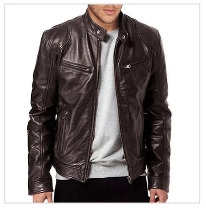 Men's PU Leather Jacket Stand Collar Zipper Coat   Jackets Autumn Casual Motorcycle PU Jacket Biker Slim Leather Coats