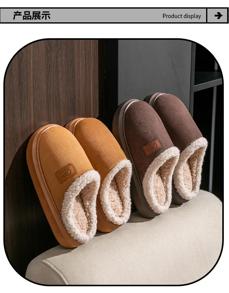 Comwarm Winter Plush Slippers For Women Indoor Antiskid Warm Cotton Slippers Fur Fluffy Flat Home Slides Lady Casual Furry Shoes