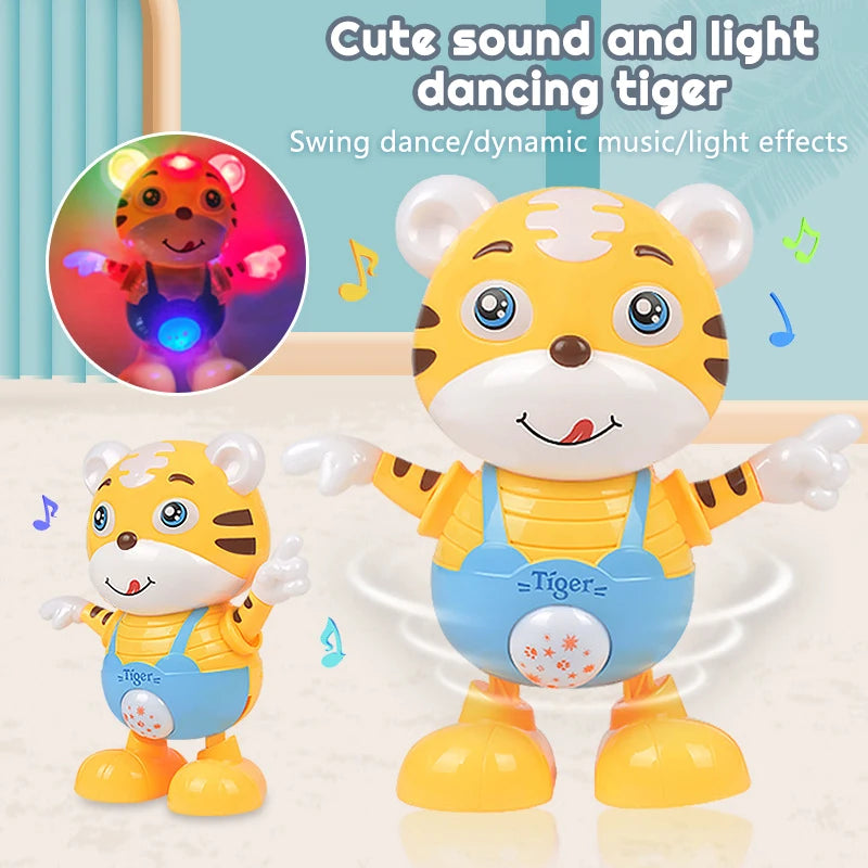 Dancing Electric Cartoon Cute Small Yellow Tiger Doll Home Decor Kid Gift Baby Early Education Musical Dance Light LED Baby Toys