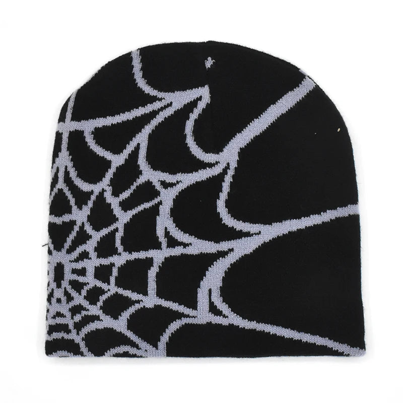 Y2K Gothic Spider Pattern Wool Acrylic Knitted Hat Women Beanie Winter Warm Beanies Grunge Hip Hop Casual Skullies Outdoor Cap