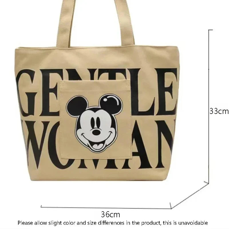 Disney Large Capacity Canvas Bag Women's 2025 New Mickey Cartoon Versatile Shoulder Bag Student Class Commuting Tote Bag