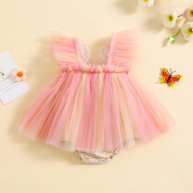 EWODOS Infant Girls Bodysut Dress Butterfly Wing Fly Sleeve Sweet Tulle Princess Dresses Hem Jumpsuits Clothes Baby Bodysuits